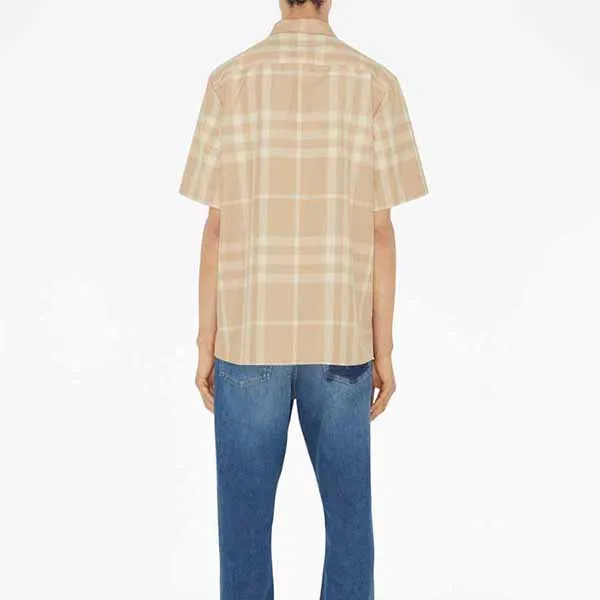 Áo Sơ Mi Nam Burberry Check-Pattern Cotton Shirt Màu Be Kẻ