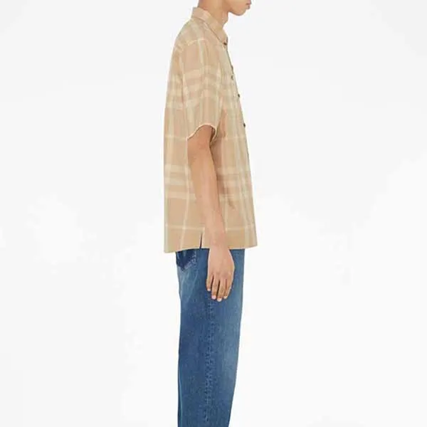 Áo Sơ Mi Nam Burberry Check-Pattern Cotton Shirt Màu Be Kẻ