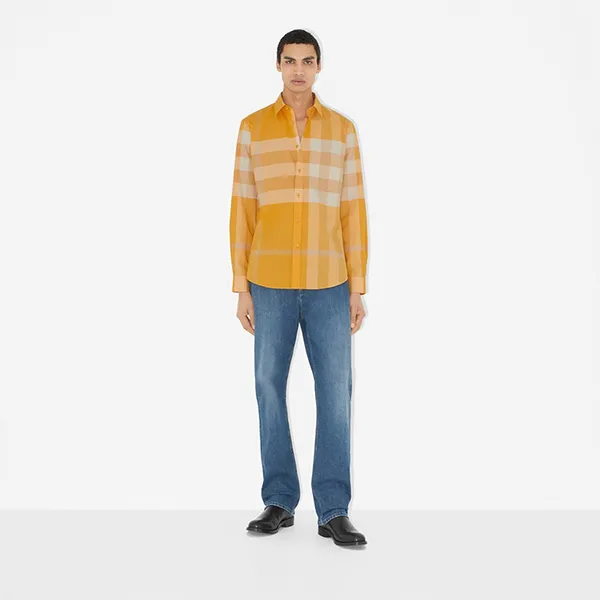 Áo Sơ Mi Nam Burberry Check Stretch Cotton Poplin Shirt Màu Vàng Size XS - Thời trang - Vua Hàng Hiệu
