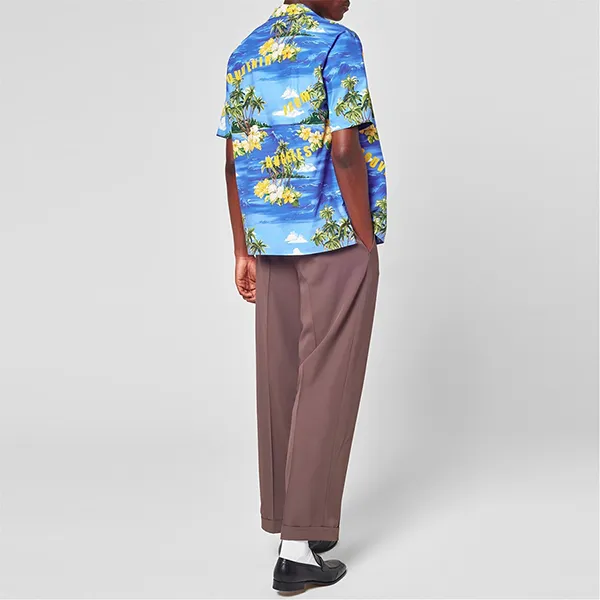 Áo Sơ Mi Nam Gucci Printed Cotton Poplin Bowling Shirt Màu Xanh Vàng