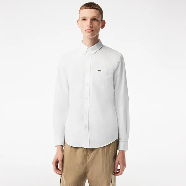 Áo Sơ Mi Nam Lacoste Men’s Buttoned Collar Oxford Cotton Shirt CH0204 001 Màu Trắng Size 39 - 1