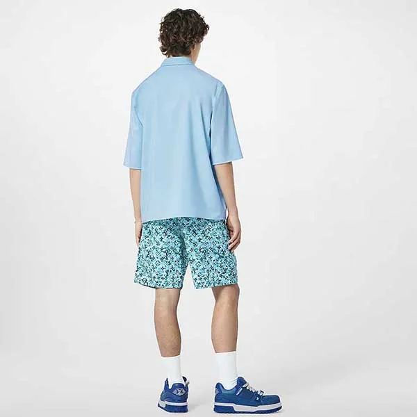 Áo Sơ Mi Nam Louis Vuitton LV Short-Sleeved Cotton Shirt 1ABK06 Màu Xanh Nhạt