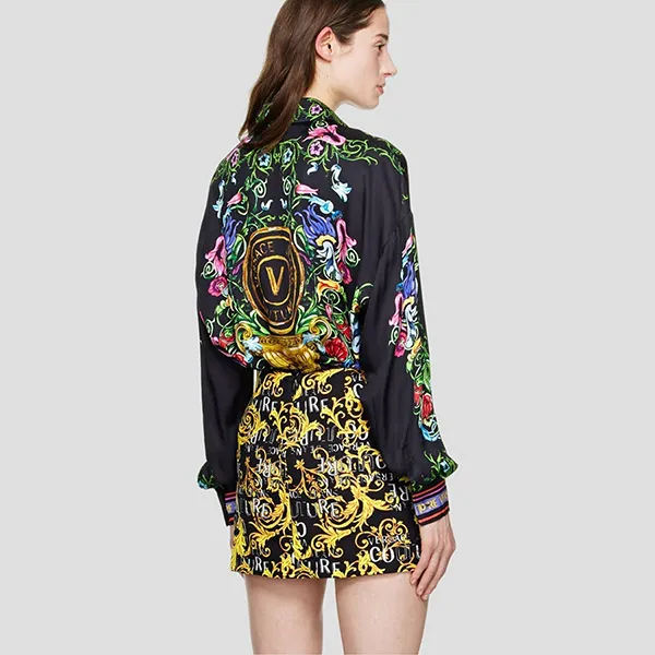 Áo Sơ Mi Nữ Versace Jeans Couture Black With Fantasia Garden Printed 74HAL2B1 NS209 G89 Màu Xanh Đen