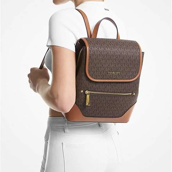 Balo Nữ Michael Kors MK Harrison Medium Logo Backpack 30S3G8HB2B Màu Nâu Đen - Túi xách - Vua Hàng Hiệu