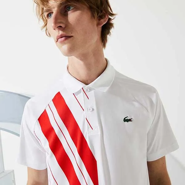 Bộ Thể Thao Nam Lacoste Sport Djokovic Stretch Ribbed Short Sleeve Màu Trắng Đỏ Size S