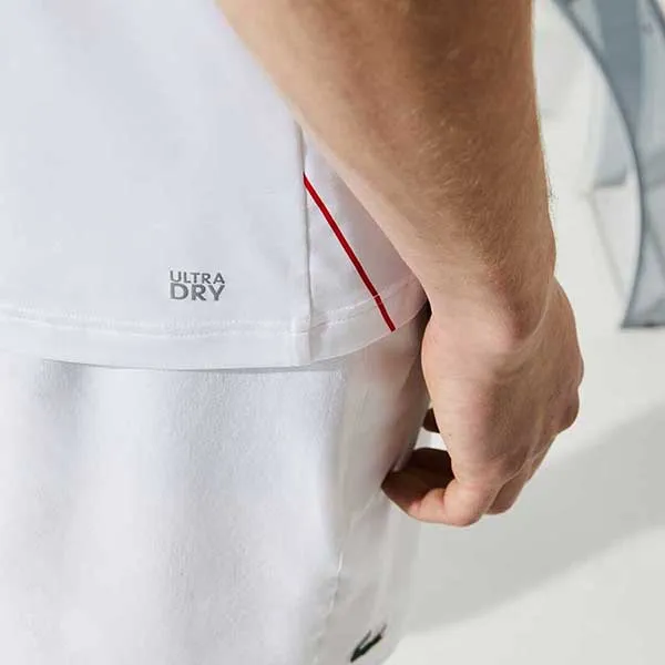 Bộ Thể Thao Nam Lacoste Sport Djokovic Stretch Ribbed Short Sleeve Màu Trắng Đỏ Size S