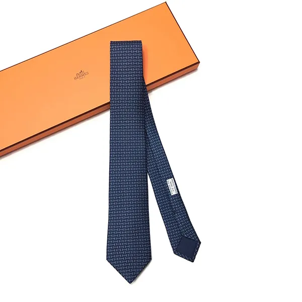 Cà Vạt Nam Hermès Marine Blanc Bleu Màu Xanh Navy