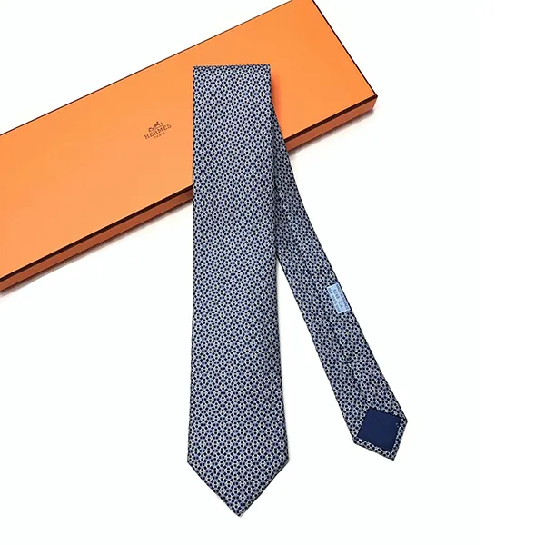 Cà Vạt Nam Hermès Marine Ciel Blanc Maillon Màu Xanh Navy