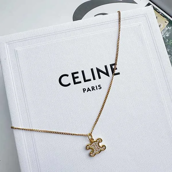 Dây Chuyền Nữ Celine Triomphe Rhinestone Necklace In Brass With Gold Finish And Crystals Màu Vàng - Trang sức - Vua Hàng Hiệu