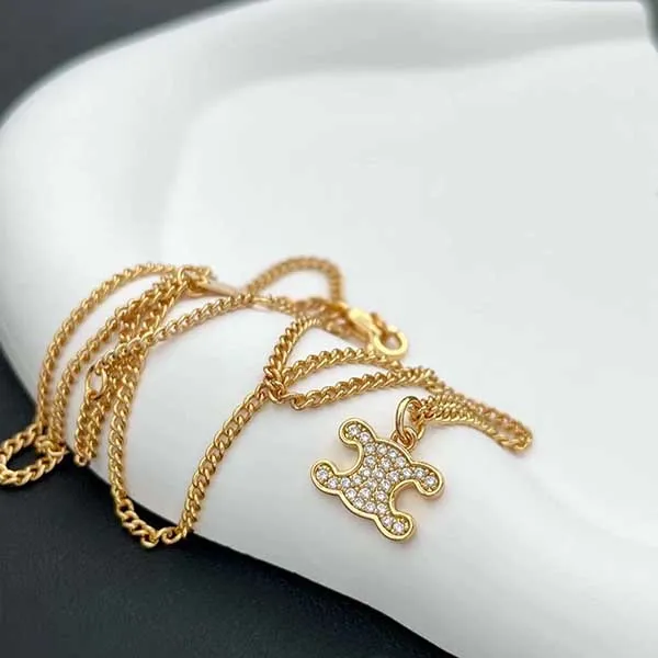 Dây Chuyền Nữ Celine Triomphe Rhinestone Necklace In Brass With Gold Finish And Crystals Màu Vàng - Trang sức - Vua Hàng Hiệu