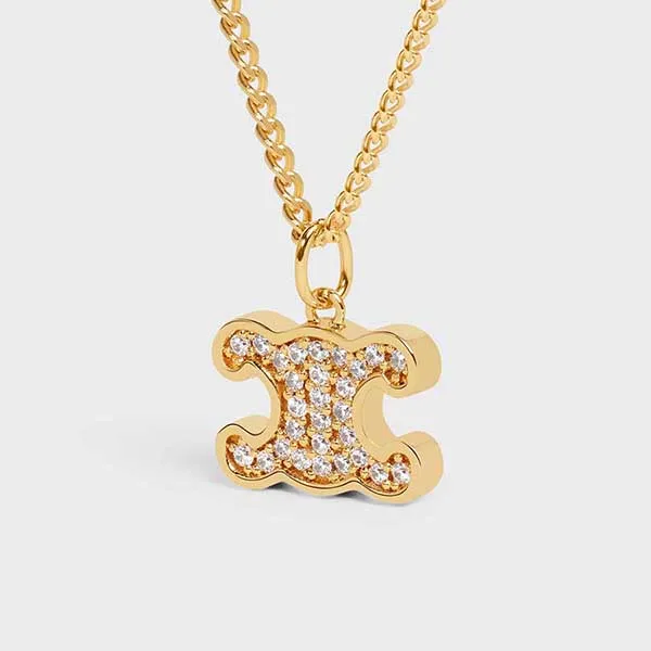 Dây Chuyền Nữ Celine Triomphe Rhinestone Necklace In Brass With Gold Finish And Crystals Màu Vàng - Trang sức - Vua Hàng Hiệu