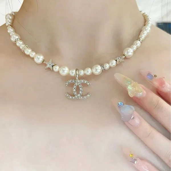 Dây Chuyền Nữ Chanel Dạng Chuỗi Necklace Màu Trắng Bạc - Trang sức - Vua Hàng Hiệu
