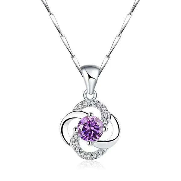 Dây Chuyền Nữ Lili Jewelry Bạc Nữ Đính Đá CZ Cỏ 4 Lá LILI_426865 Màu Bạc Tím
