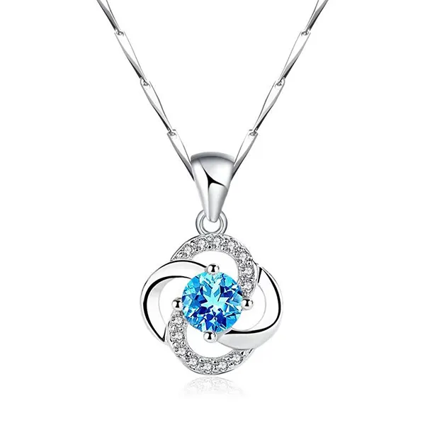 Dây Chuyền Nữ Lili Jewelry Bạc Nữ Đính Đá CZ Cỏ 4 Lá LILI_426865 Màu Bạc Xanh