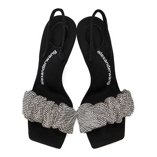 Dép Cao Gót Nữ Alexander Wang Black Crystal Scrunchie Julie Heeled Sandals 221187F125003 Màu Đen Trắng Size 36