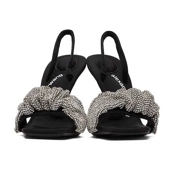 Dép Cao Gót Nữ Alexander Wang Black Crystal Scrunchie Julie Heeled Sandals 221187F125003 Màu Đen Trắng Size 36