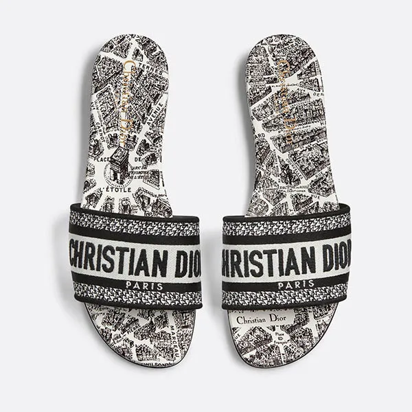 Dép Dior Dway Slide White And Black Embroidered Cotton With Plan De Paris Motif KCQ209KPY70W Màu Đen Trắng Size 35.5 - Dép - Vua Hàng Hiệu