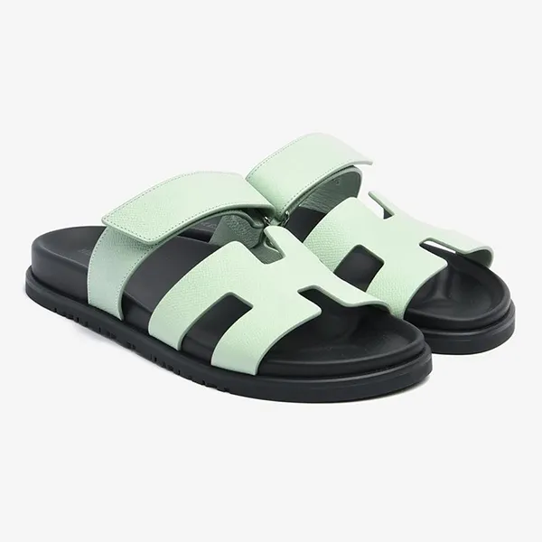 Dép Nữ Hermès Green Chypre Sandals In Vert Jade Epsom Leather Màu Xanh Size 35