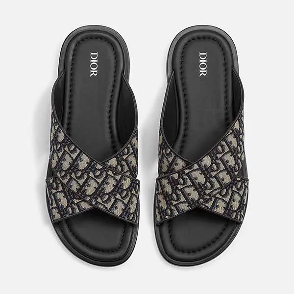 Dép Nam Dior Alias Sandal Beige And Black Oblique Jacquard 3SA126ZSA_H961 Màu Đen Be - Dép - Vua Hàng Hiệu