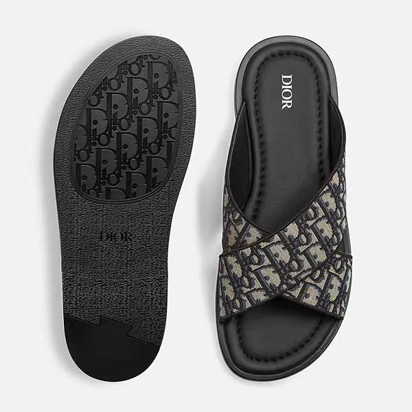 Dép Nam Dior Alias Sandal Beige And Black Oblique Jacquard 3SA126ZSA_H961 Màu Đen Be - Dép - Vua Hàng Hiệu