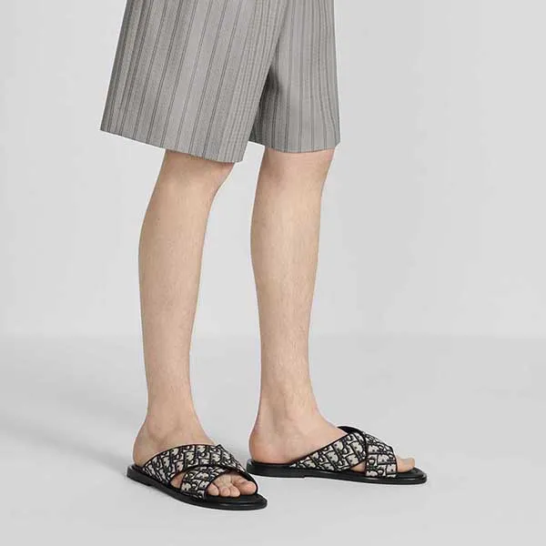Dép Nam Dior Alias Sandal Beige And Black Oblique Jacquard 3SA126ZSA_H961 Màu Đen Be - Dép - Vua Hàng Hiệu