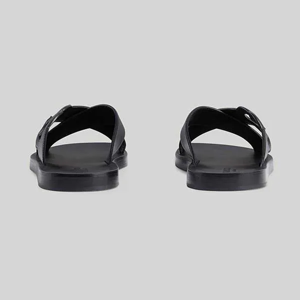 Dép Nam Gucci GG Men's Black Interlocking G Slide Sandal Màu Đen