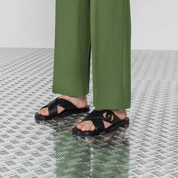 Dép Nam Gucci GG Men's Black Interlocking G Slide Sandal Màu Đen