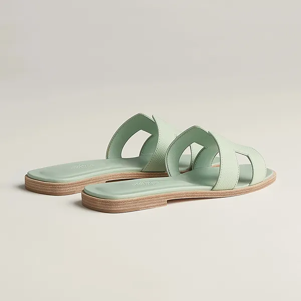 Dép Nữ Hermès Vert Jade Oran Sandal In Veau Epsom Màu Xanh Size 38 - 4