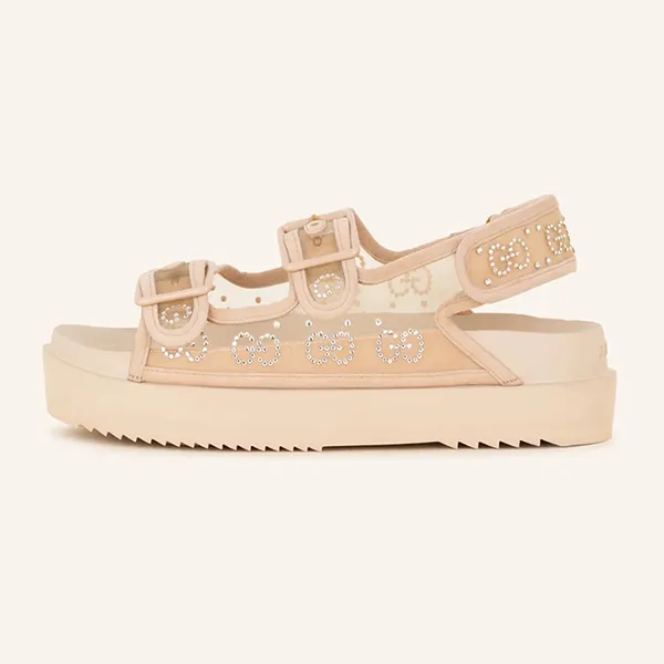 Dép Sandal Nữ Gucci Platform Sandals With Decorative Gems Màu Be