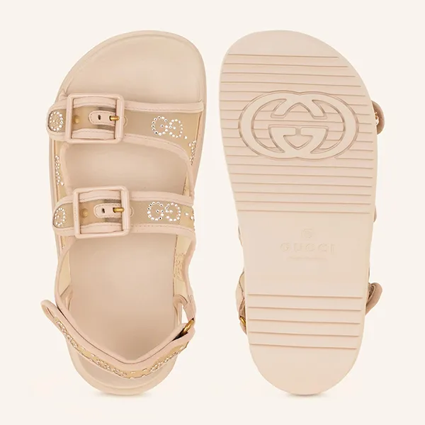 Dép Sandal Nữ Gucci Platform Sandals With Decorative Gems Màu Be