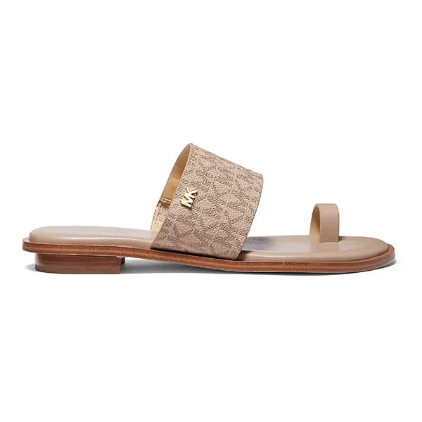 Dép Sandal Nữ Michael Kors MK August Women's Coated Canvas Slip-On Flat Toe-Ring Sandal Màu Kem