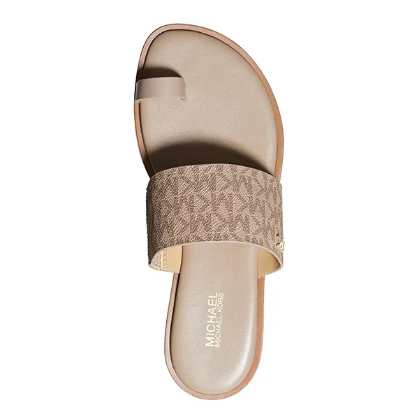 Dép Sandal Nữ Michael Kors MK August Women's Coated Canvas Slip-On Flat Toe-Ring Sandal Màu Kem