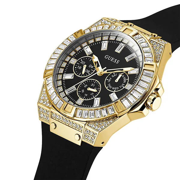Đồng Hồ Nam Guess Gold Tone Case Black Silicone GW0208G2 Màu Vàng Đen
