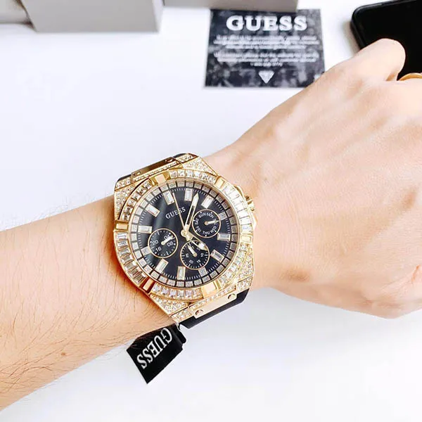 Đồng Hồ Nam Guess Gold Tone Case Black Silicone GW0208G2 Màu Vàng Đen