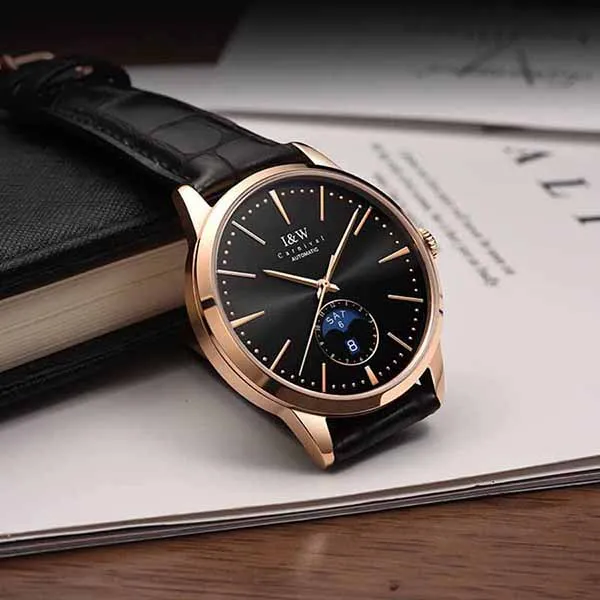 Đồng Hồ Nam I&W Carnival 541G3 Mạ Vàng 18K Màu Đen