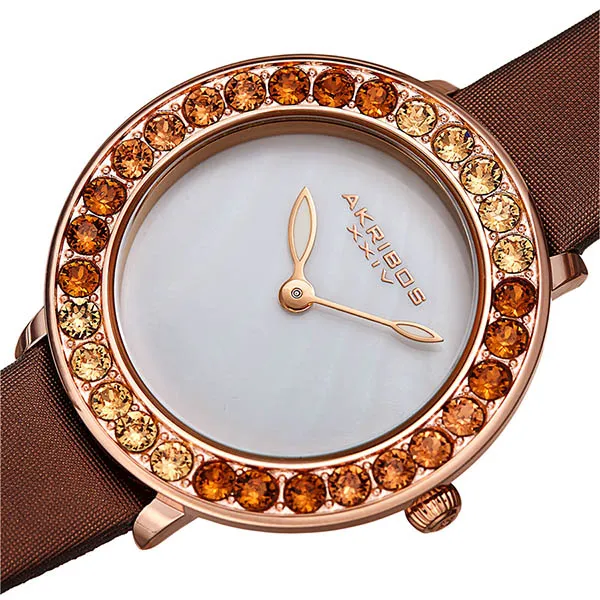 Đồng Hồ Nữ Akribos XXIV Women's AK1093 Quartz Swarovski Mother-Of-Pearl Satin Strap Watch Màu Nâu - Đồng hồ - Vua Hàng Hiệu