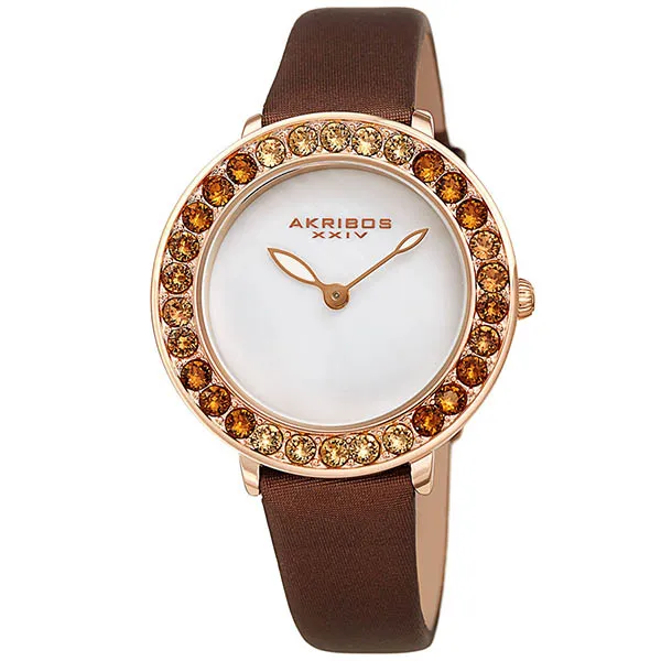 Đồng Hồ Nữ Akribos XXIV Women's AK1093 Quartz Swarovski Mother-Of-Pearl Satin Strap Watch Màu Nâu - Đồng hồ - Vua Hàng Hiệu