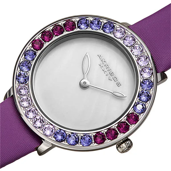 Đồng Hồ Nữ Akribos XXIV Women's AK1093 Quartz Swarovski Mother-Of-Pearl Satin Strap Watch Màu Tím