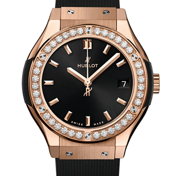Đồng Hồ Nữ Hublot Classic Fusion King Gold Diamonds 33mm 581.OX.1480.RX.1104 Màu Đen Vàng