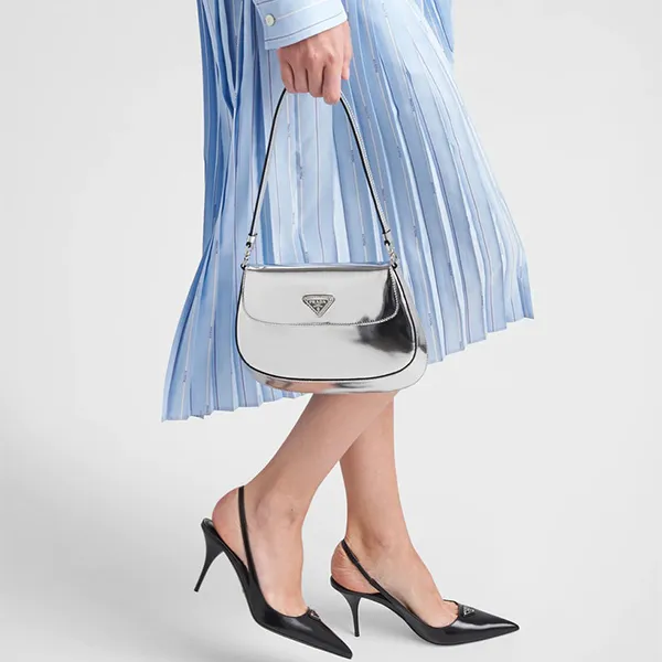 Giày Cao Gót Prada Brushed Leather Sling-back Pumps Màu Đen