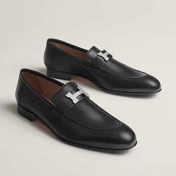 Giày Lười Nam Hermès Loafer Paris Chevre Black Màu Đen Size 43