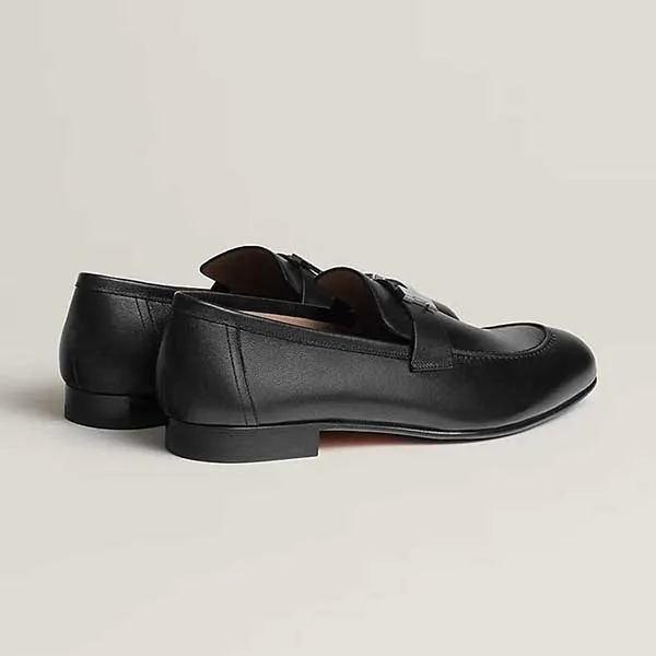 Giày Lười Nam Hermès Loafer Paris Chevre Black Màu Đen Size 43