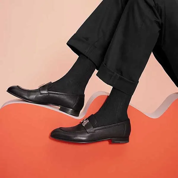 Giày Lười Nam Hermès Loafer Paris Chevre Black Màu Đen Size 43
