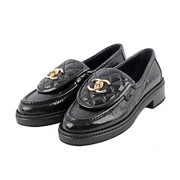 Giày Lười Nữ Chanel CC Gold Logo Turn Buckle Design Waxed Lambskin Loafers Màu Đen Size 37 - Giày - Vua Hàng Hiệu