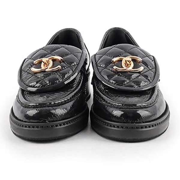 Giày Lười Nữ Chanel CC Gold Logo Turn Buckle Design Waxed Lambskin Loafers Màu Đen Size 37 - Giày - Vua Hàng Hiệu
