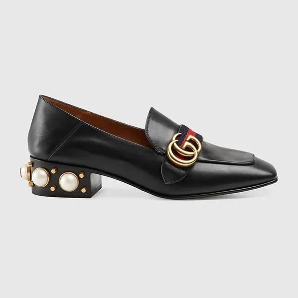 Giày Lười Nữ Gucci Leather Mid-Heel Loafer 423559 DKHC0 1061 Màu Đen Size 36