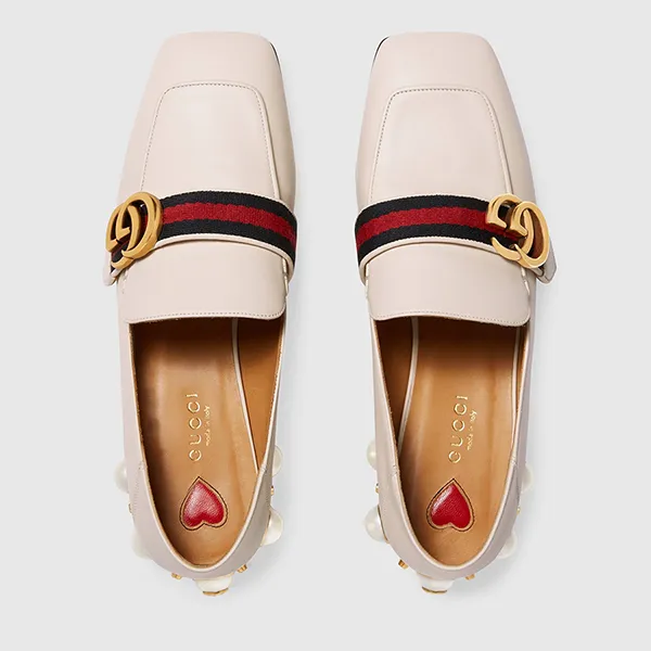 Giày Lười Nữ Gucci Leather Mid-Heel Loafer 423559 DKHC0 9061 Màu Trắng Kem Size 35.5 - Giày - Vua Hàng Hiệu
