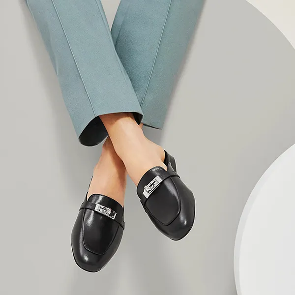 Giày Sục Nữ Hermès OZ Mule Màu Đen Size 37