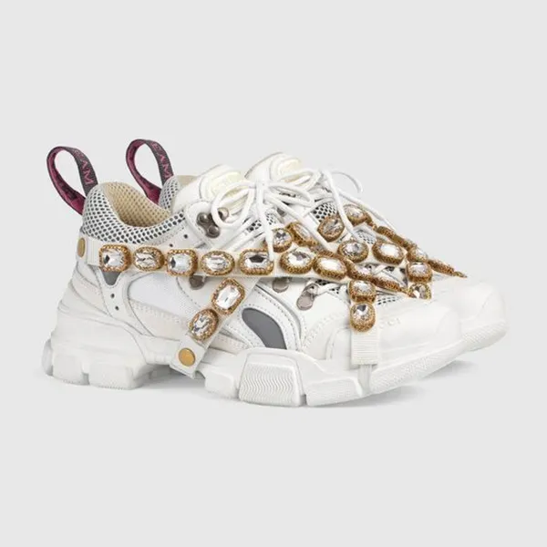 Giày Thể Thao Nữ Gucci White Leather And Mesh Flashtrek Removable Crystals Màu Trắng - Giày - Vua Hàng Hiệu