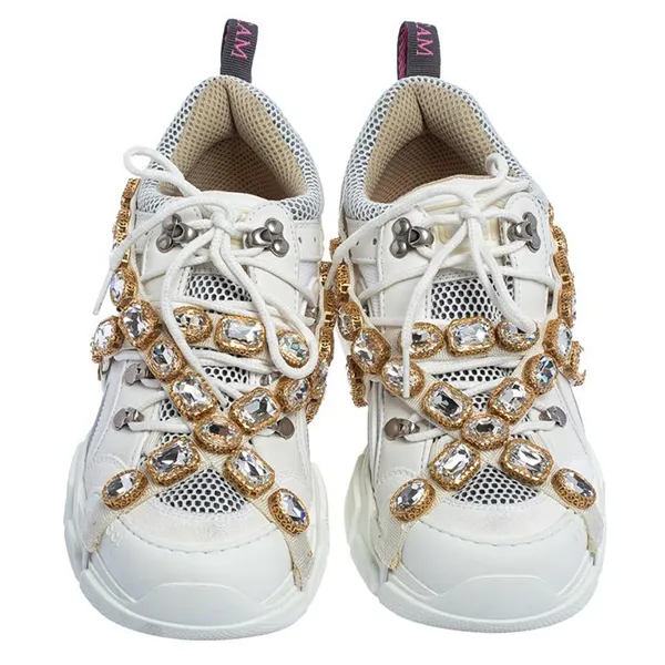 Giày Thể Thao Nữ Gucci White Leather And Mesh Flashtrek Removable Crystals Màu Trắng - Giày - Vua Hàng Hiệu